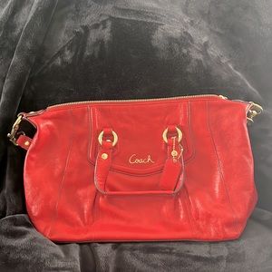 16. Coach red leather satchel.Real leather. EUC